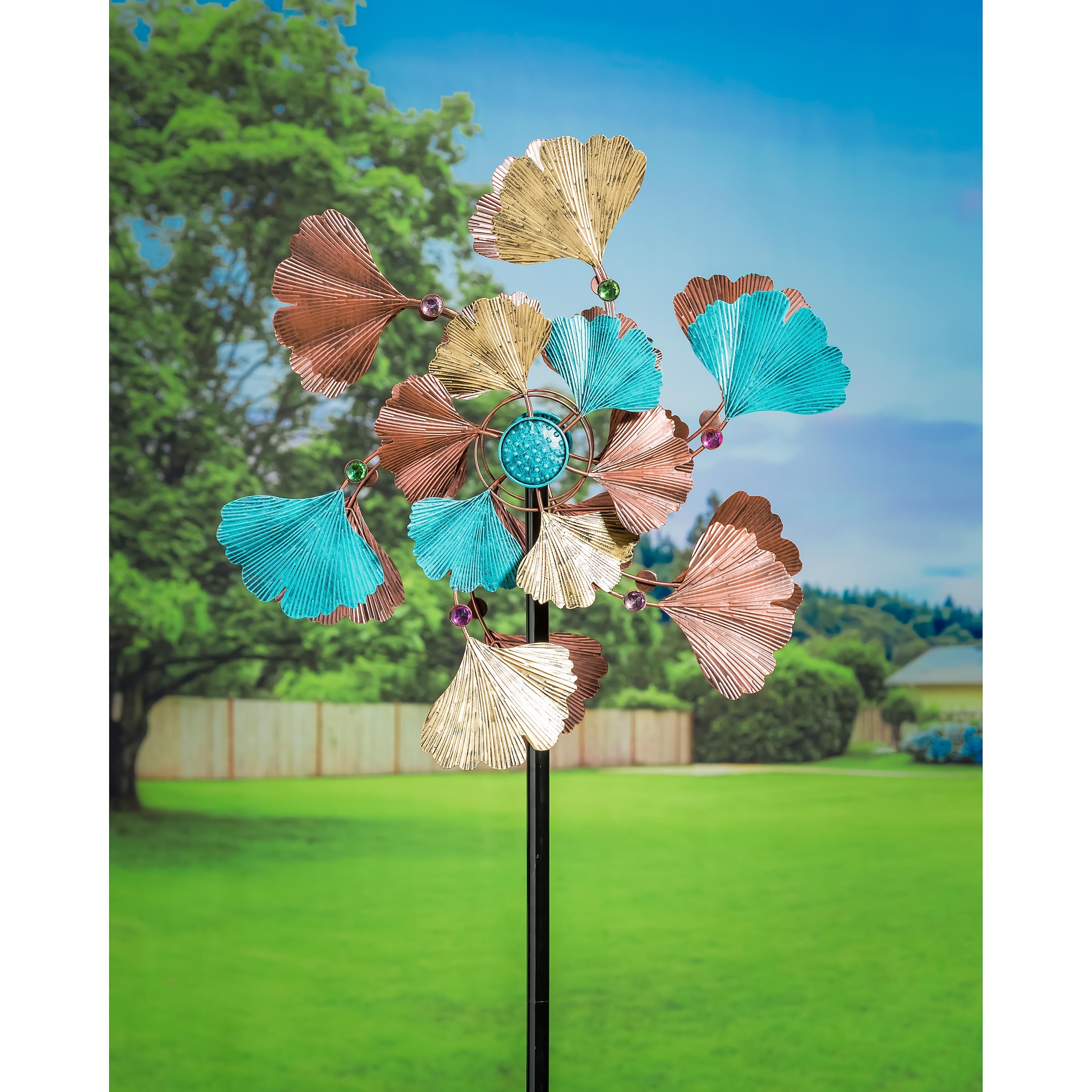 75"H Wind Spinner, Bronze Ginko Leaves