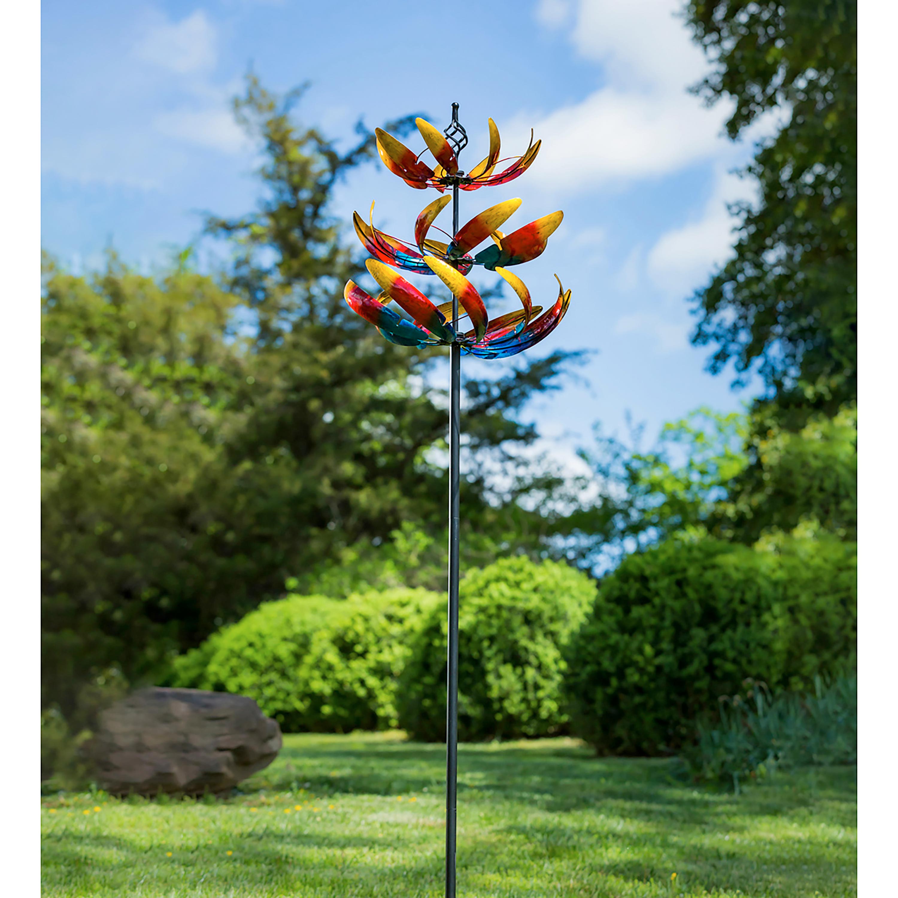 84"H 3 Tier Wind Spinner, Primary Color Ombre Waves in Motion