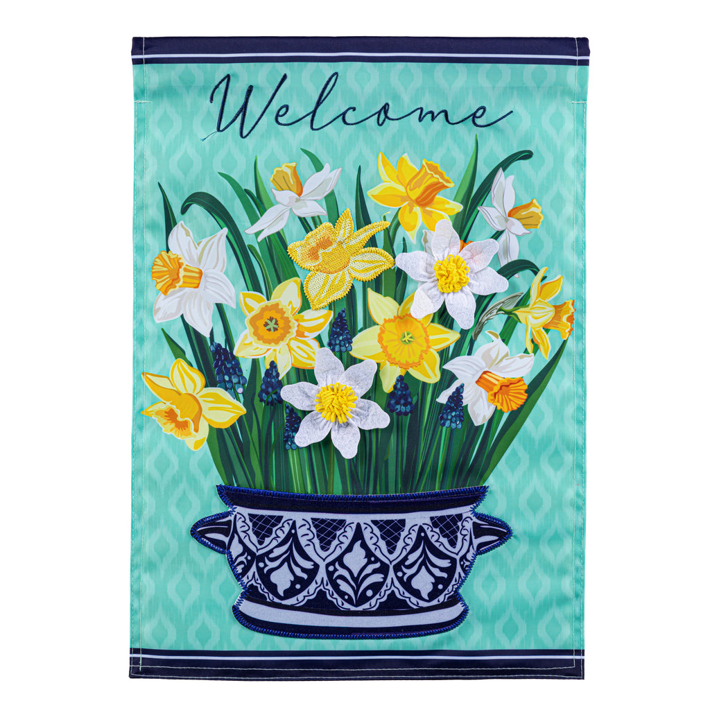 Delft Daffodil Applique Garden Flag