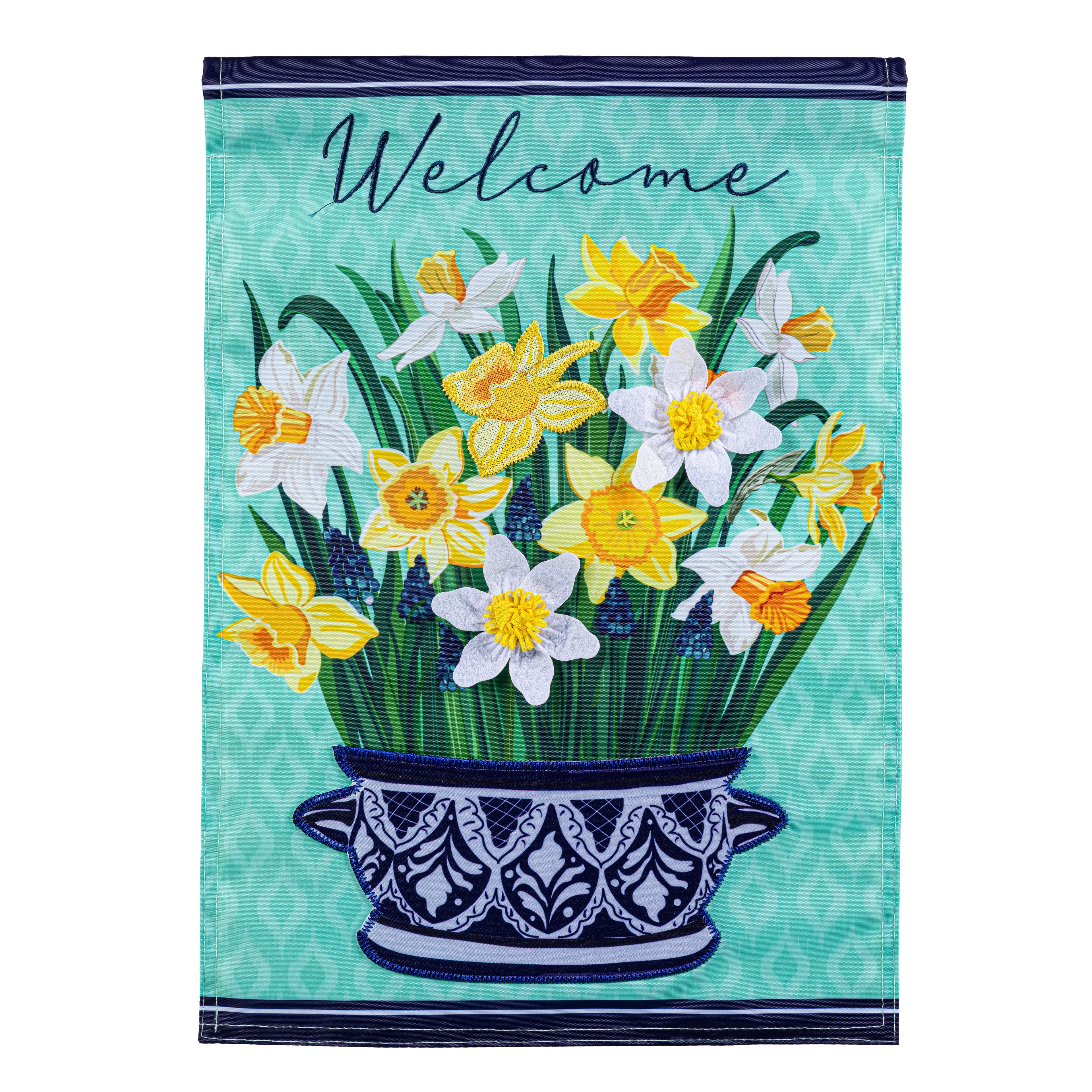 Delft Daffodil Applique Garden Flag