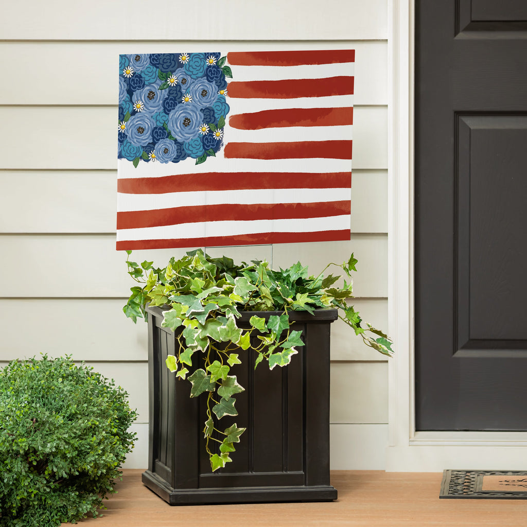 American Classic Blooming Americana Yard Sign, Flag, 24"x18"