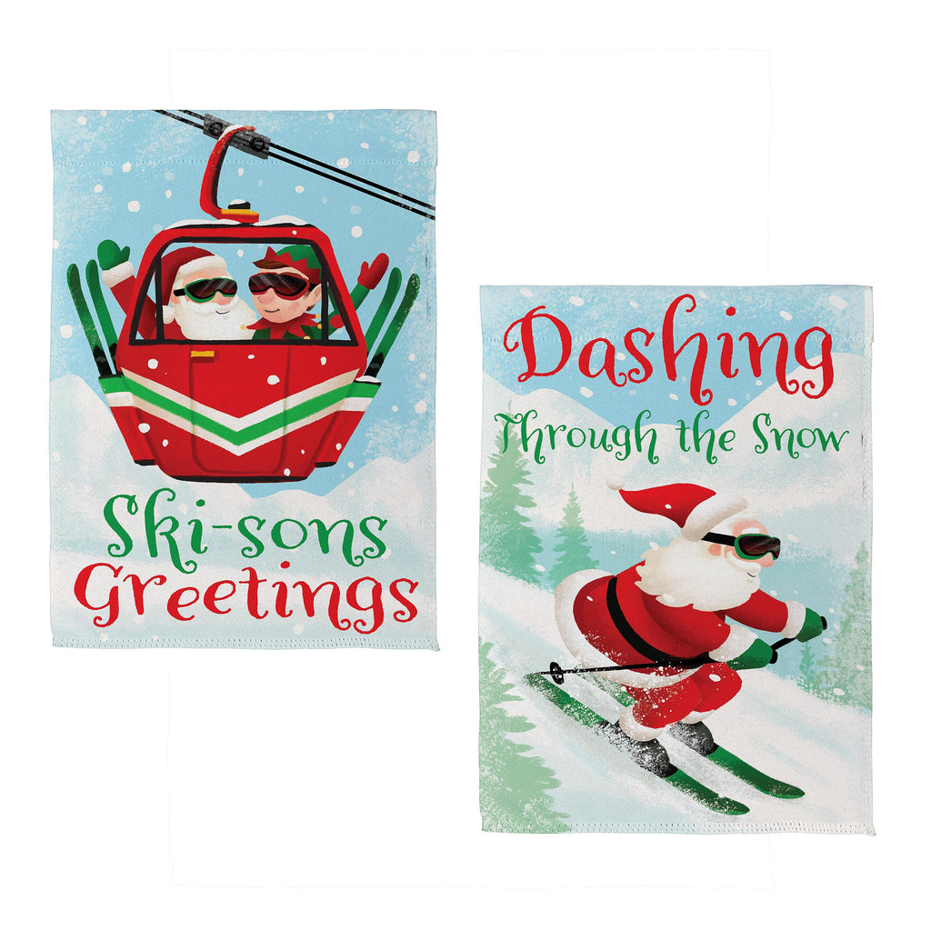 Christmas Skiing Suede Garden Flag Double Sided
