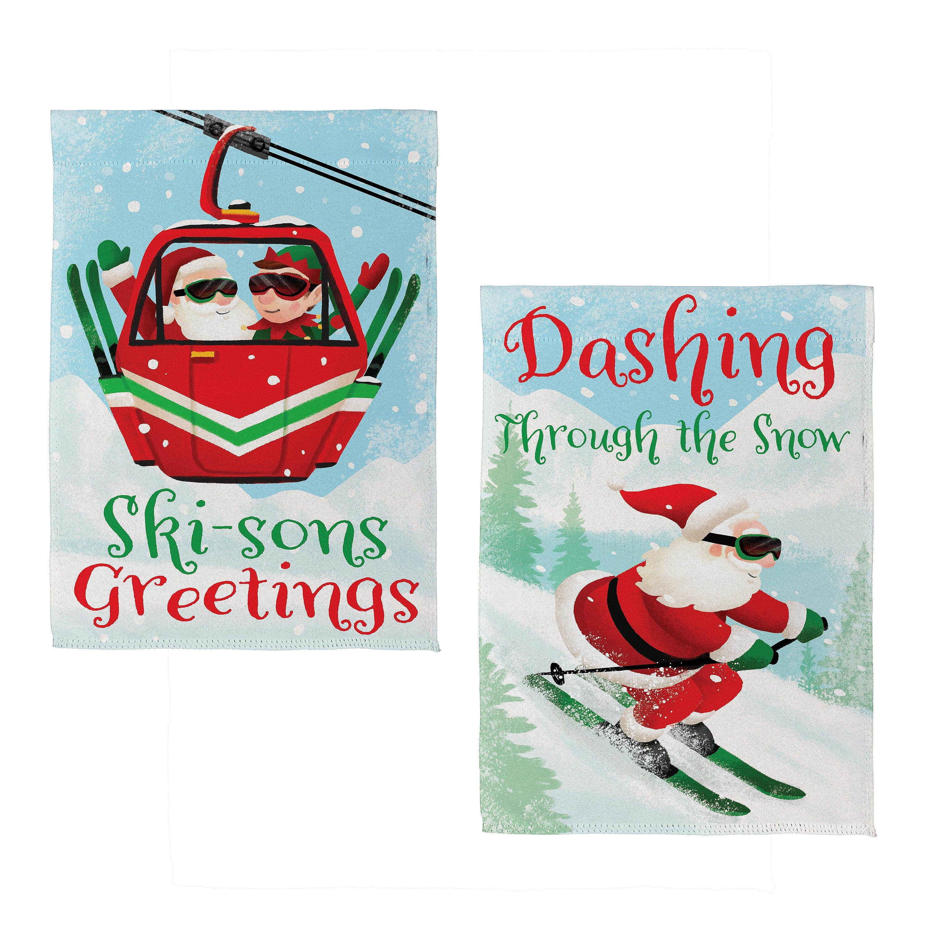 Christmas Skiing Suede Garden Flag Double Sided