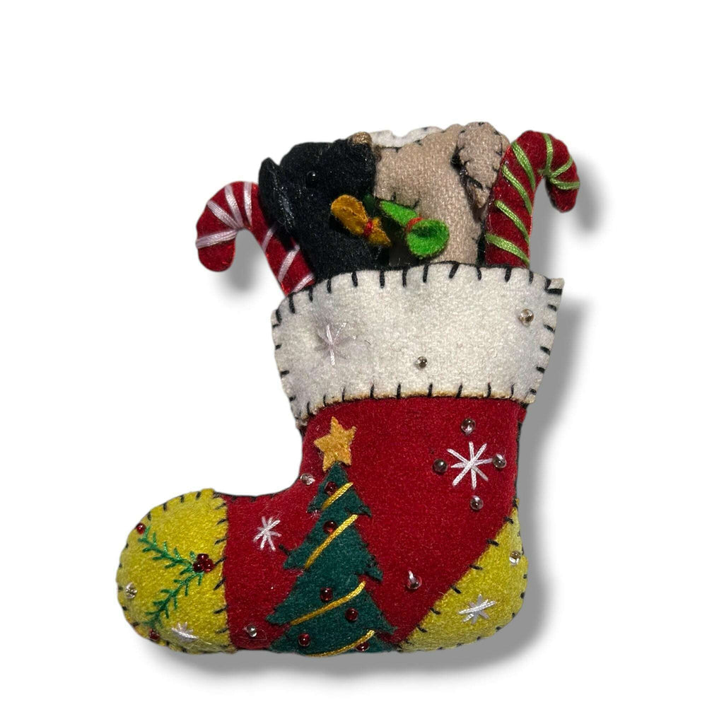 5" Red Stocking w/Gifts & 2 Dog's Head