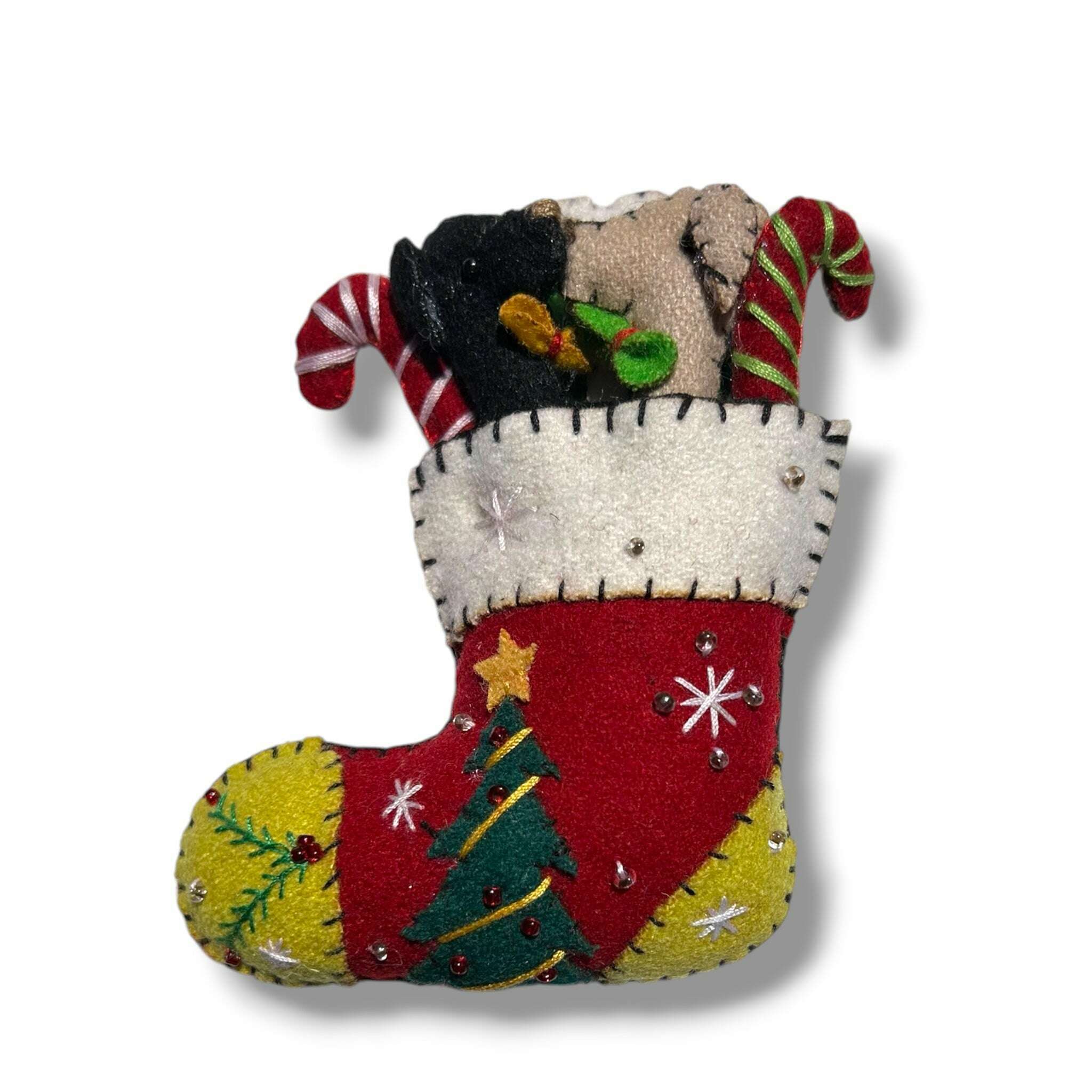 5" Red Stocking w/Gifts & 2 Dog's Head