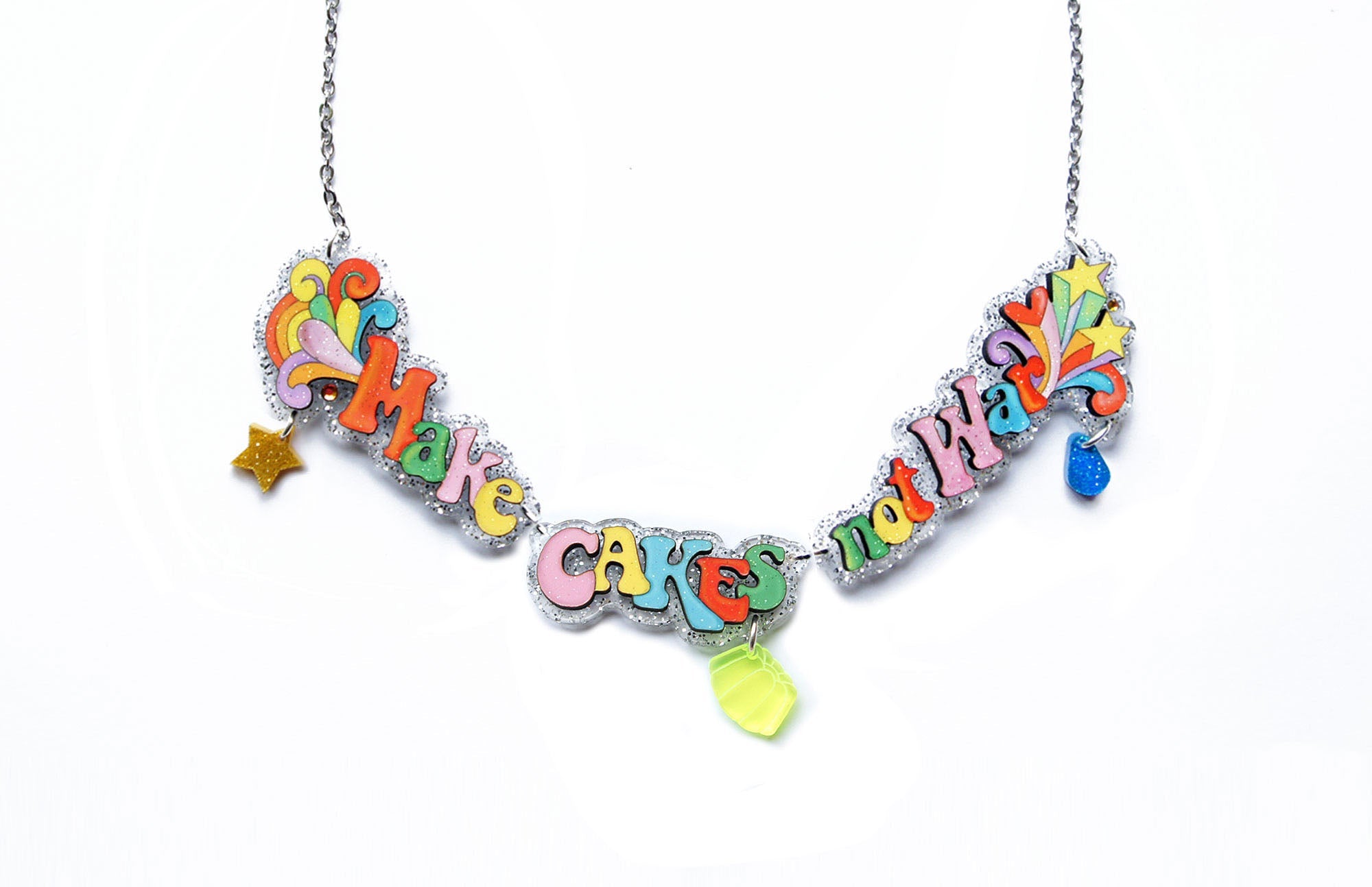 Make Cakes Not War Necklace by Laliblue – Retro Statement Necklace Vintage Inspired