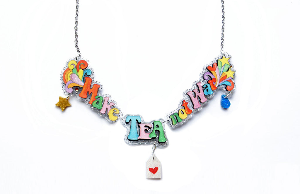 Make Love Not War Necklace by Laliblue – Retro Statement Necklace Vintage Inspired