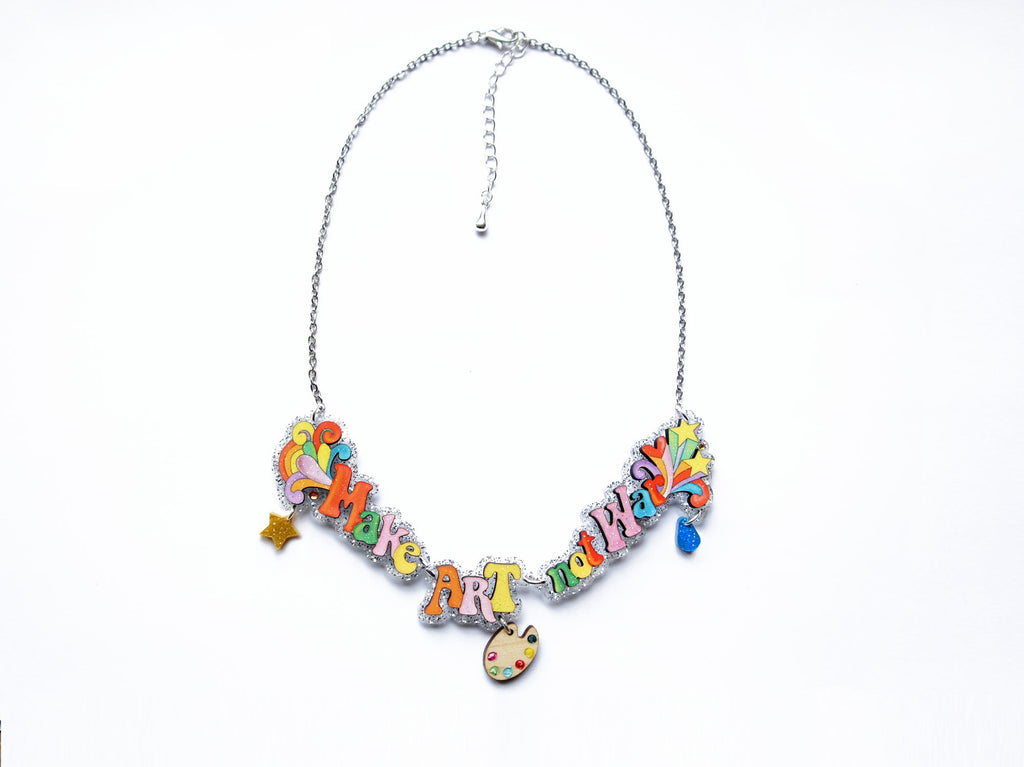 Make Music Not War Necklace by Laliblue – Retro Statement Necklace Vintage Inspired