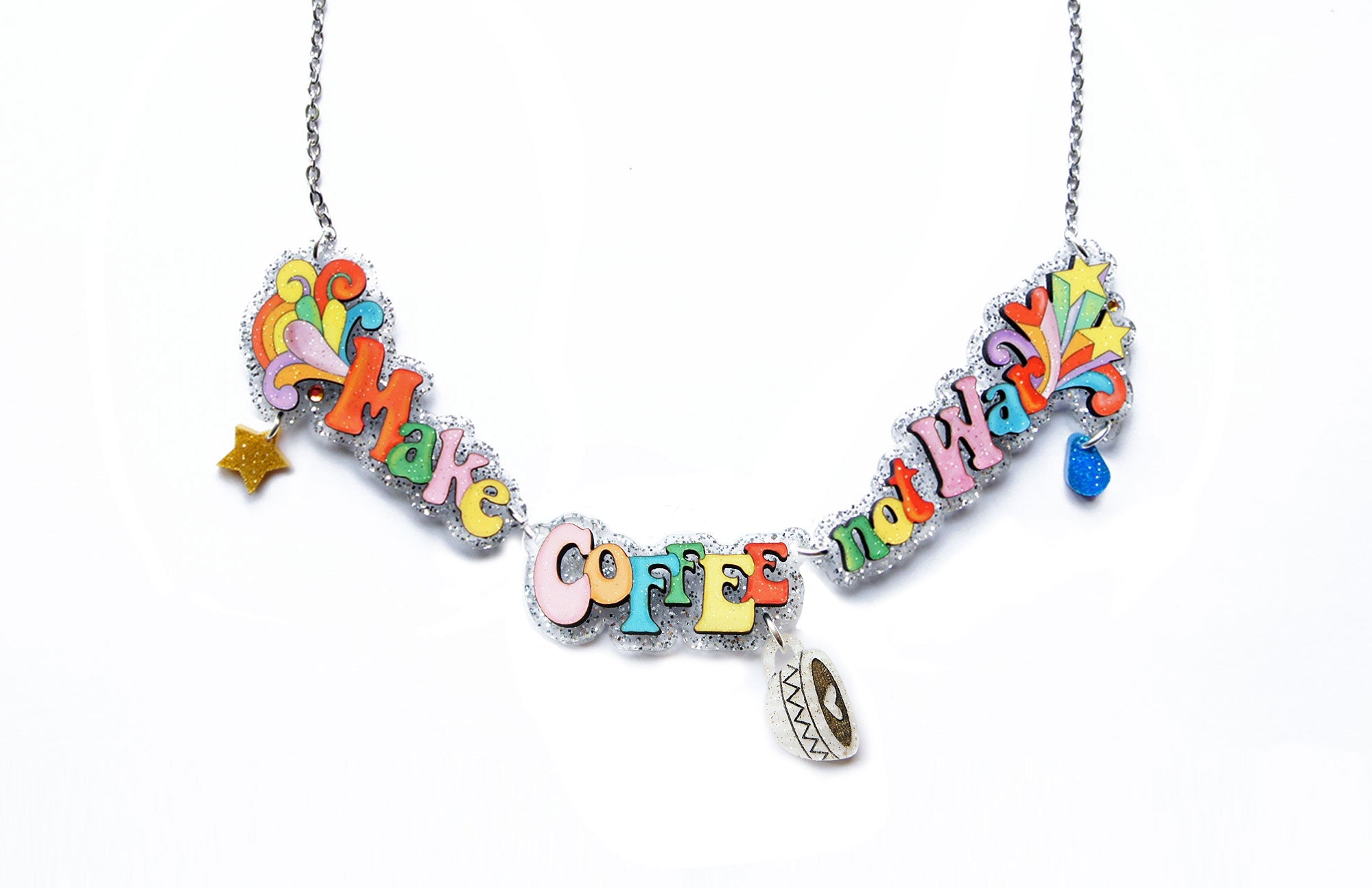 Make Coffee Not War Necklace by Laliblue – Retro Statement Necklace Vintage Inspired