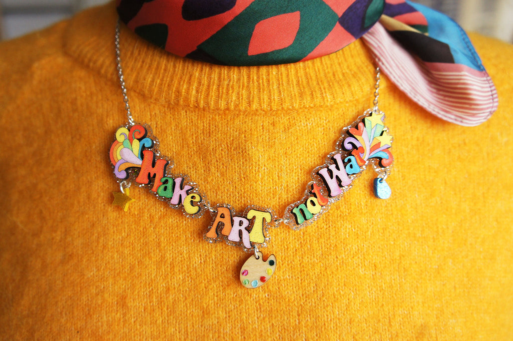 Make Coffee Not War Necklace by Laliblue – Retro Statement Necklace Vintage Inspired