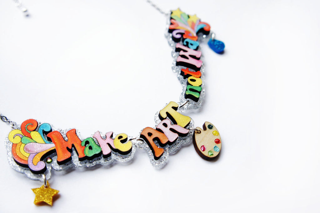 Make Cakes Not War Necklace by Laliblue – Retro Statement Necklace Vintage Inspired