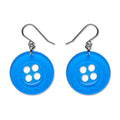 Button Drop Earrings - Blue