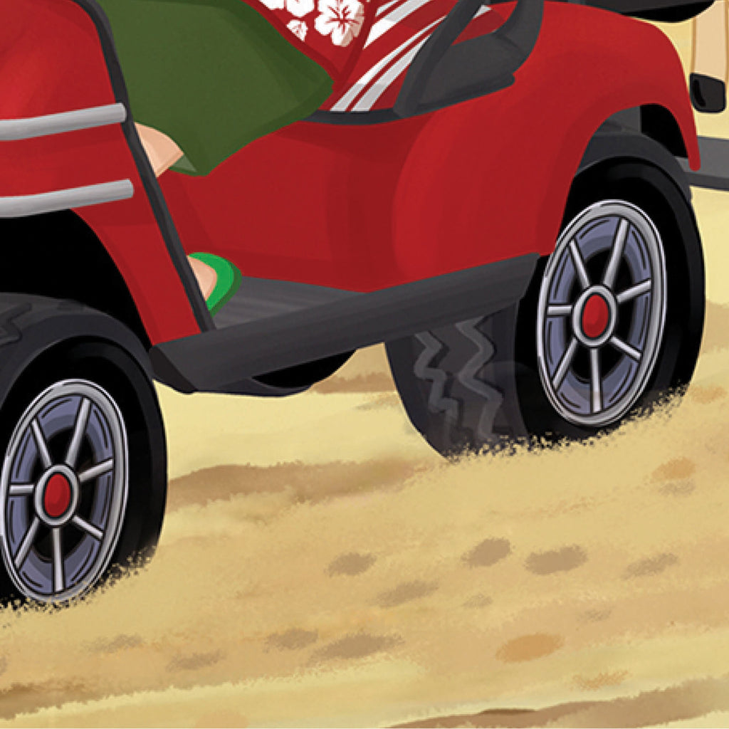 Santa Drive Golf Cart on Beach Applique Garden Flag