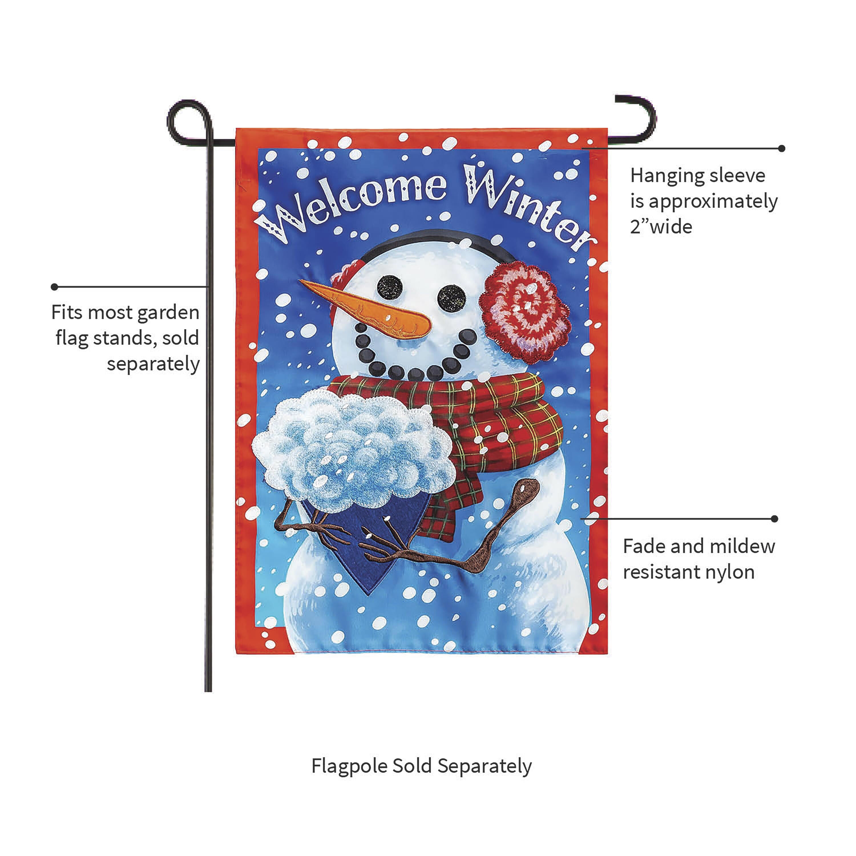 Snowman with Bouquet Applique Garden Flag