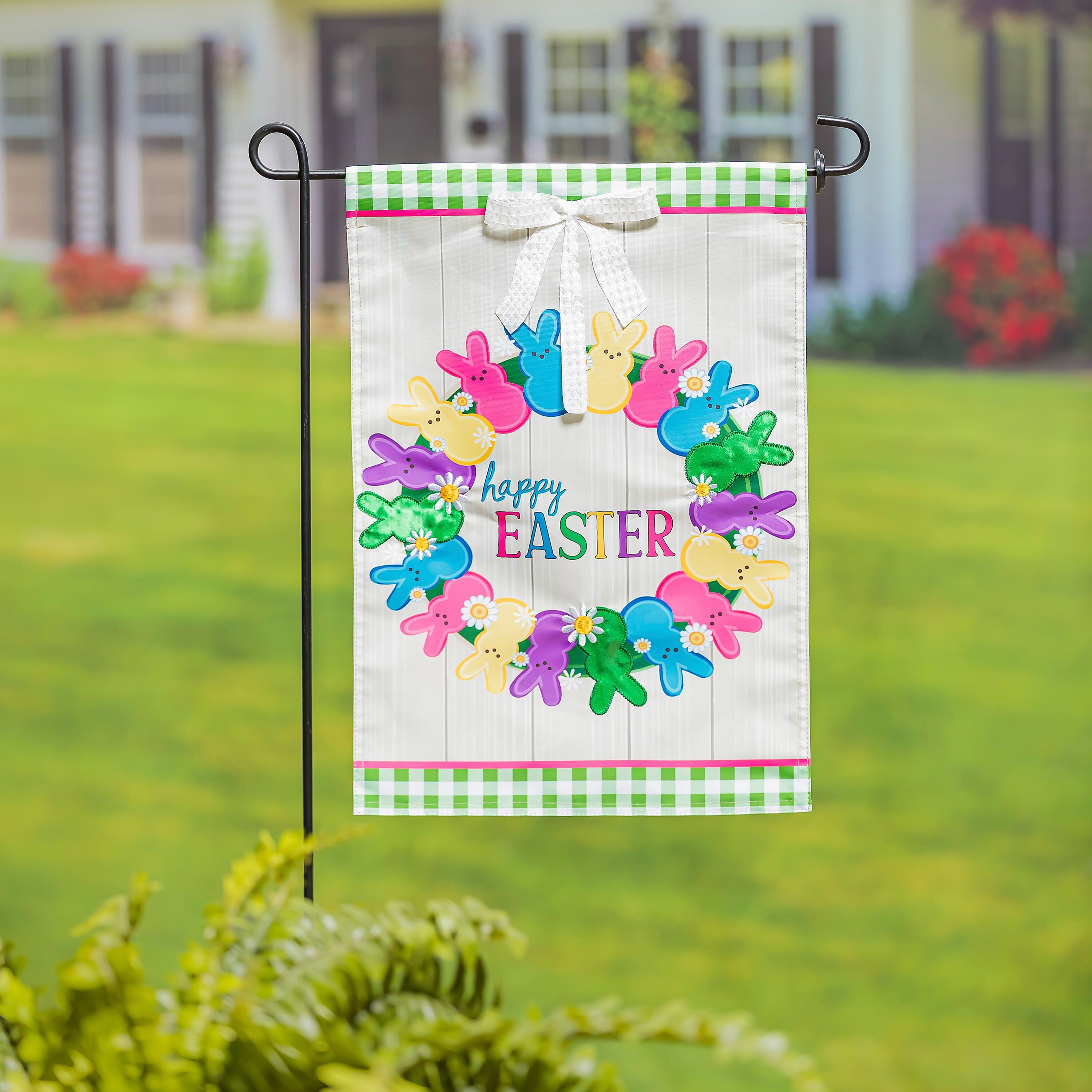 Colorful Bunny Wreath Garden Applique Flag