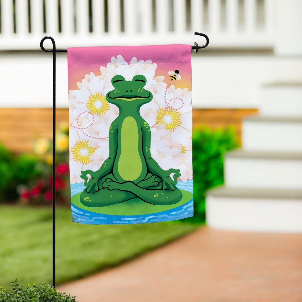 Meditating Summer Frog Suede Garden Flag