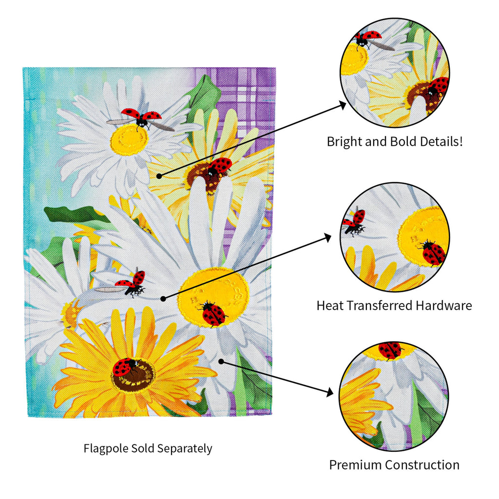 Daisy and Ladybug Field Garden Burlap Flag