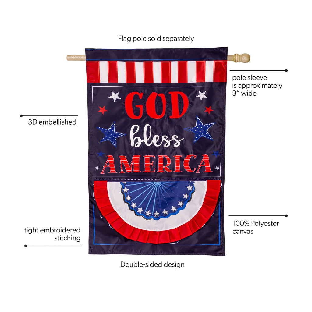Patriotic God Bless America Applique House Flag