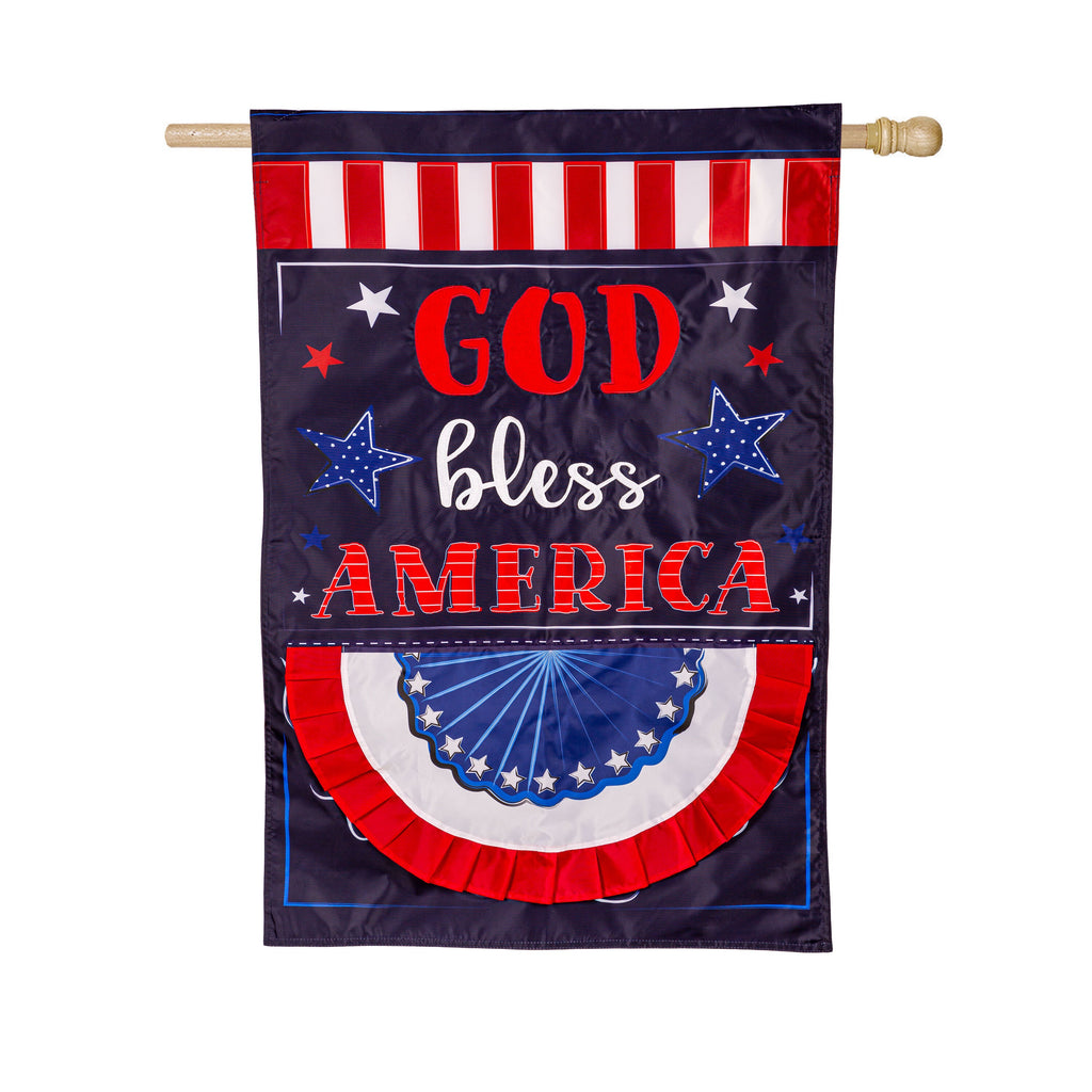 Patriotic God Bless America Applique House Flag