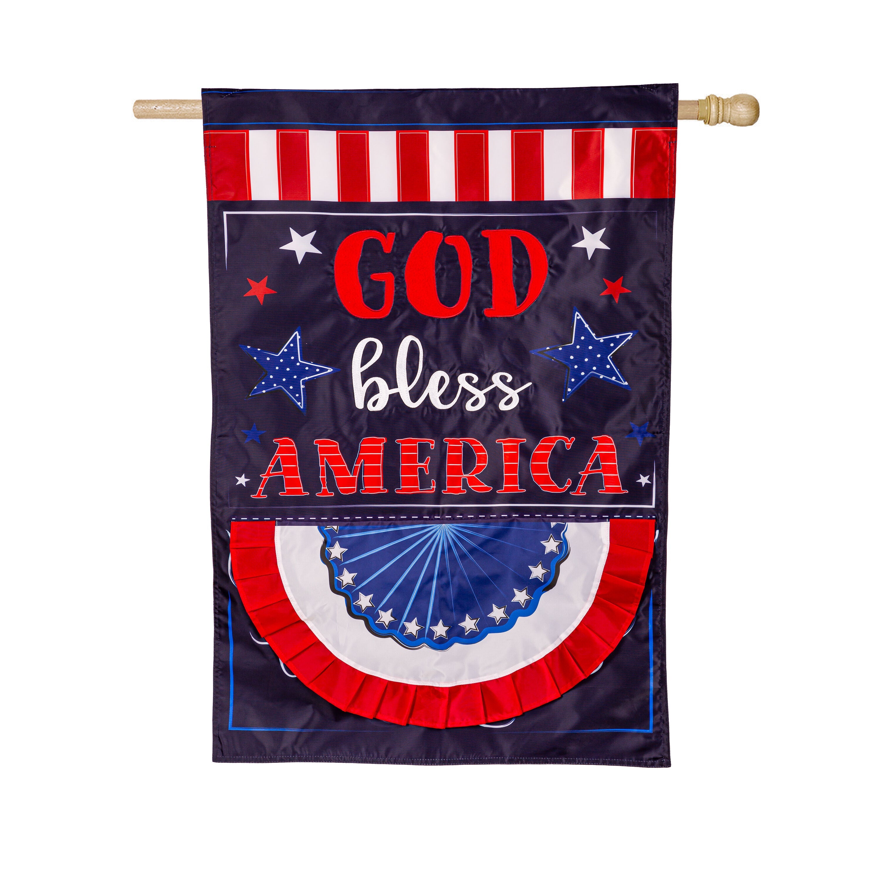 Patriotic God Bless America Applique House Flag