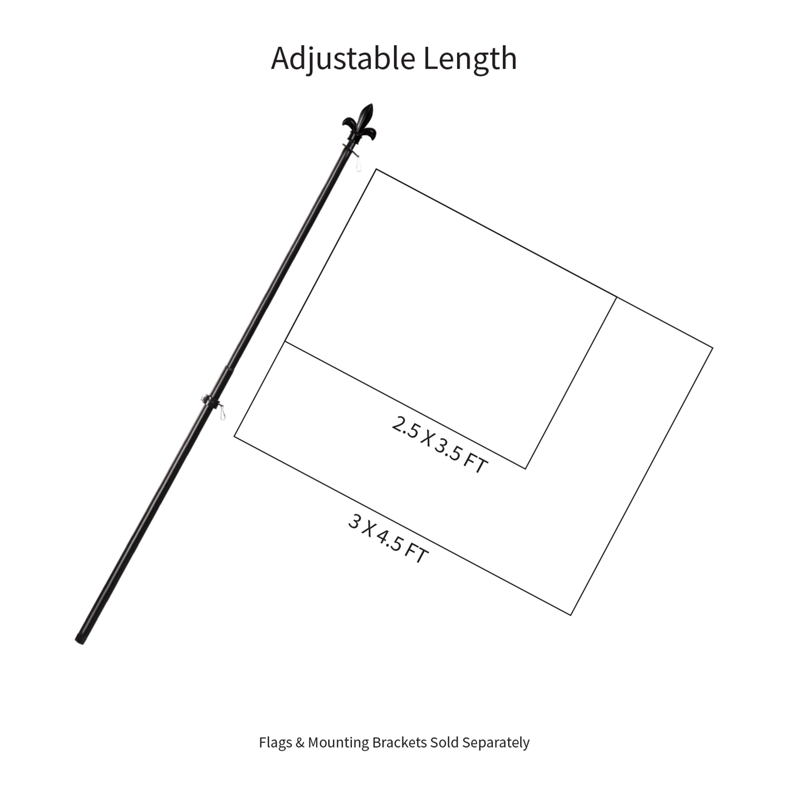 Fleur de Lis Metal Extendable House Flag Pole, Black