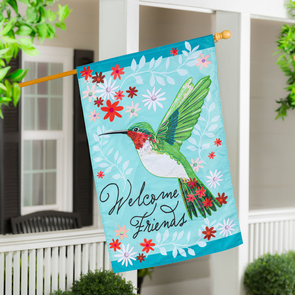 Hummingbird Welcome Applique House Flag