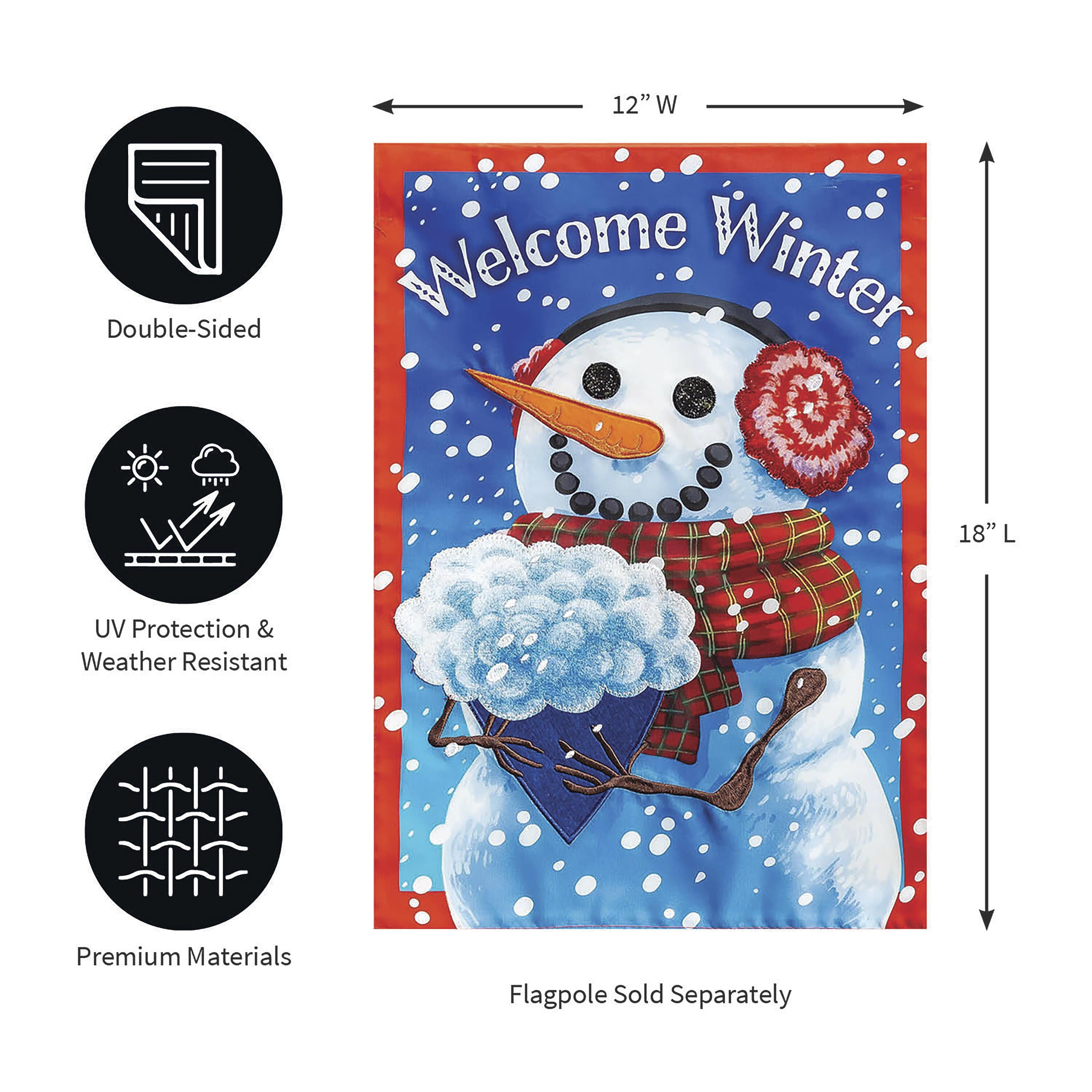 Snowman with Bouquet Applique Garden Flag