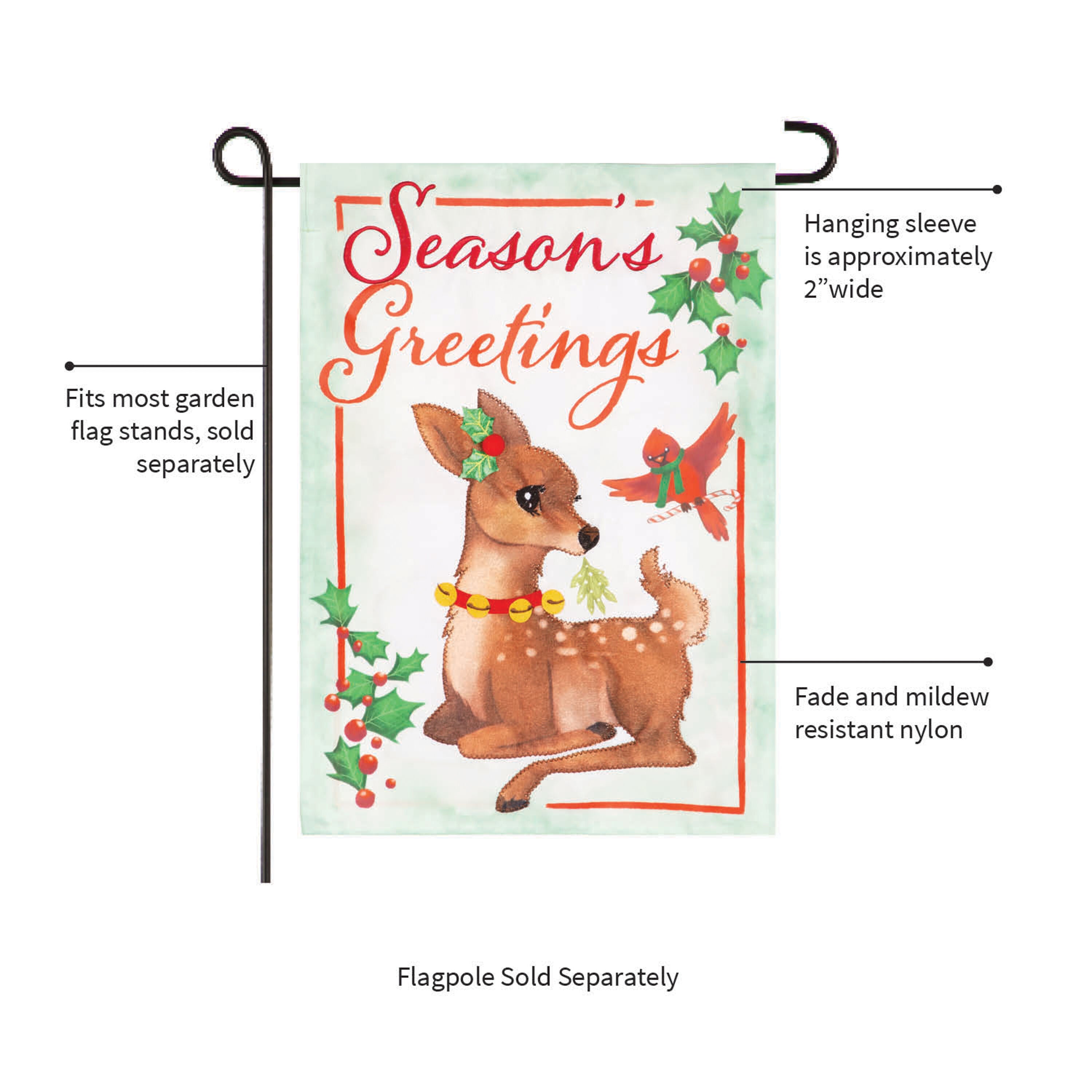 Seasons Greetings Applique Garden Flag