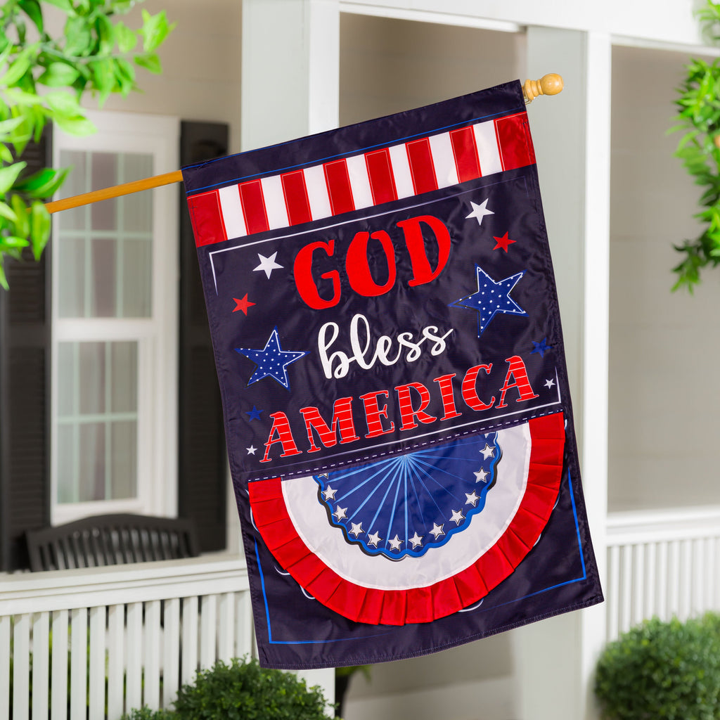 Patriotic God Bless America Applique House Flag