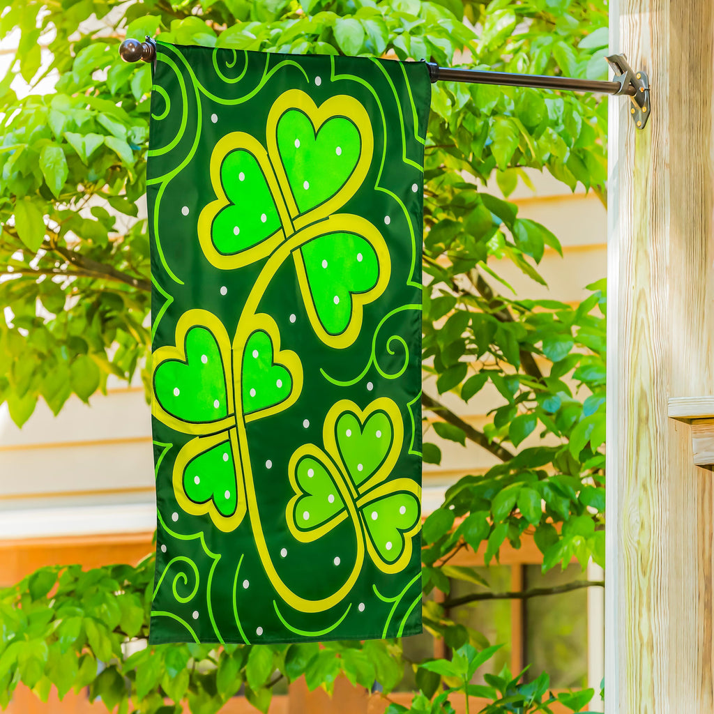 Lucky Clovers Applique House Flag