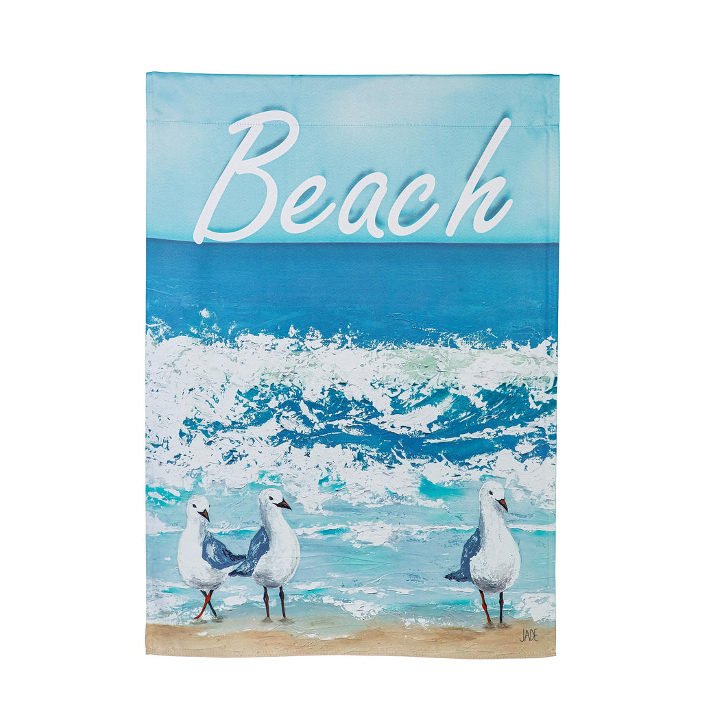 Seagulls On The Beach Suede House Flag