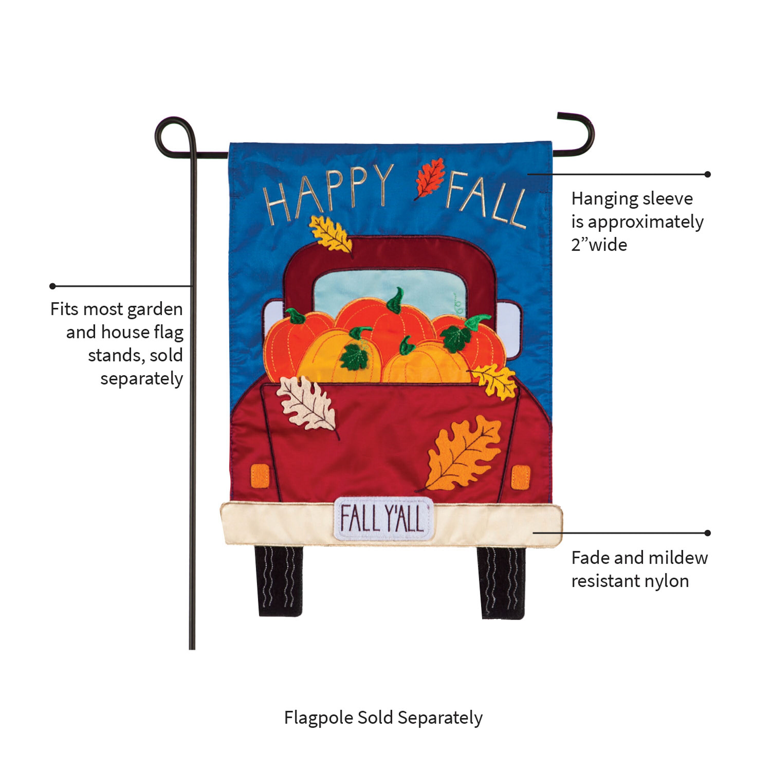 Happy Fall Pickup Truck Garden Applique Flag