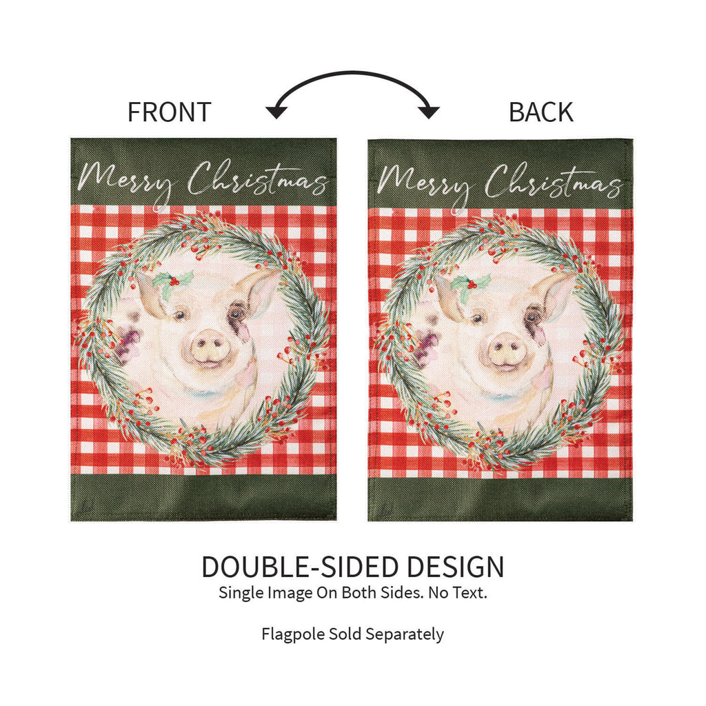 Merry Christmas Pig Burlap Garden Flag