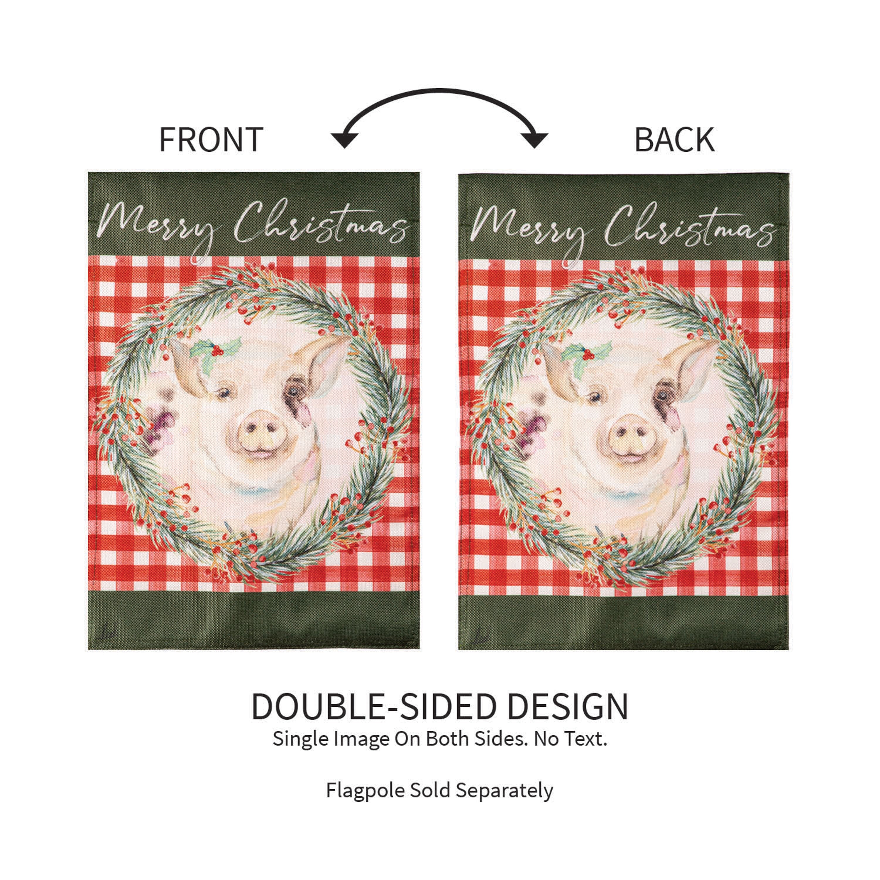 Merry Christmas Pig Burlap Garden Flag