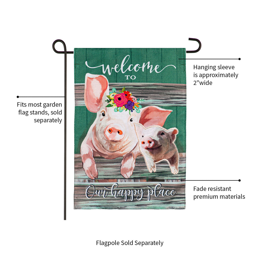 Baby and Mama Pig Garden Burlap Flag
