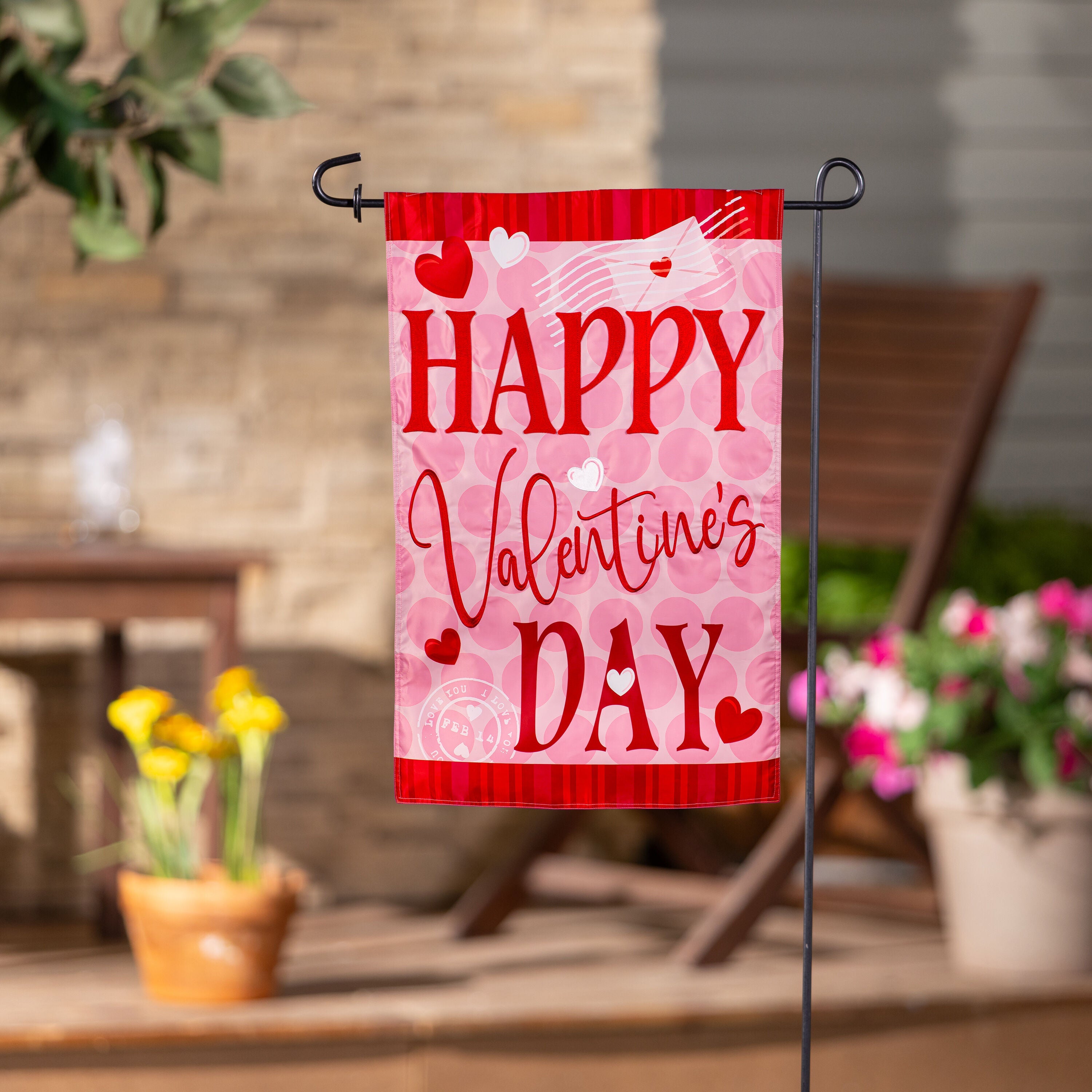 Happy Valentine's Day Hearts Applique Garden Flag