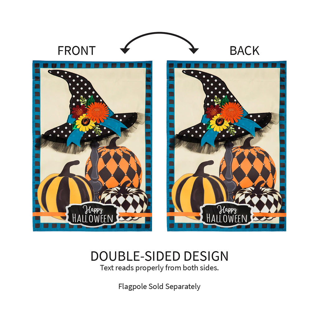 Witch Hat and Pumpkins Garden Applique Flag
