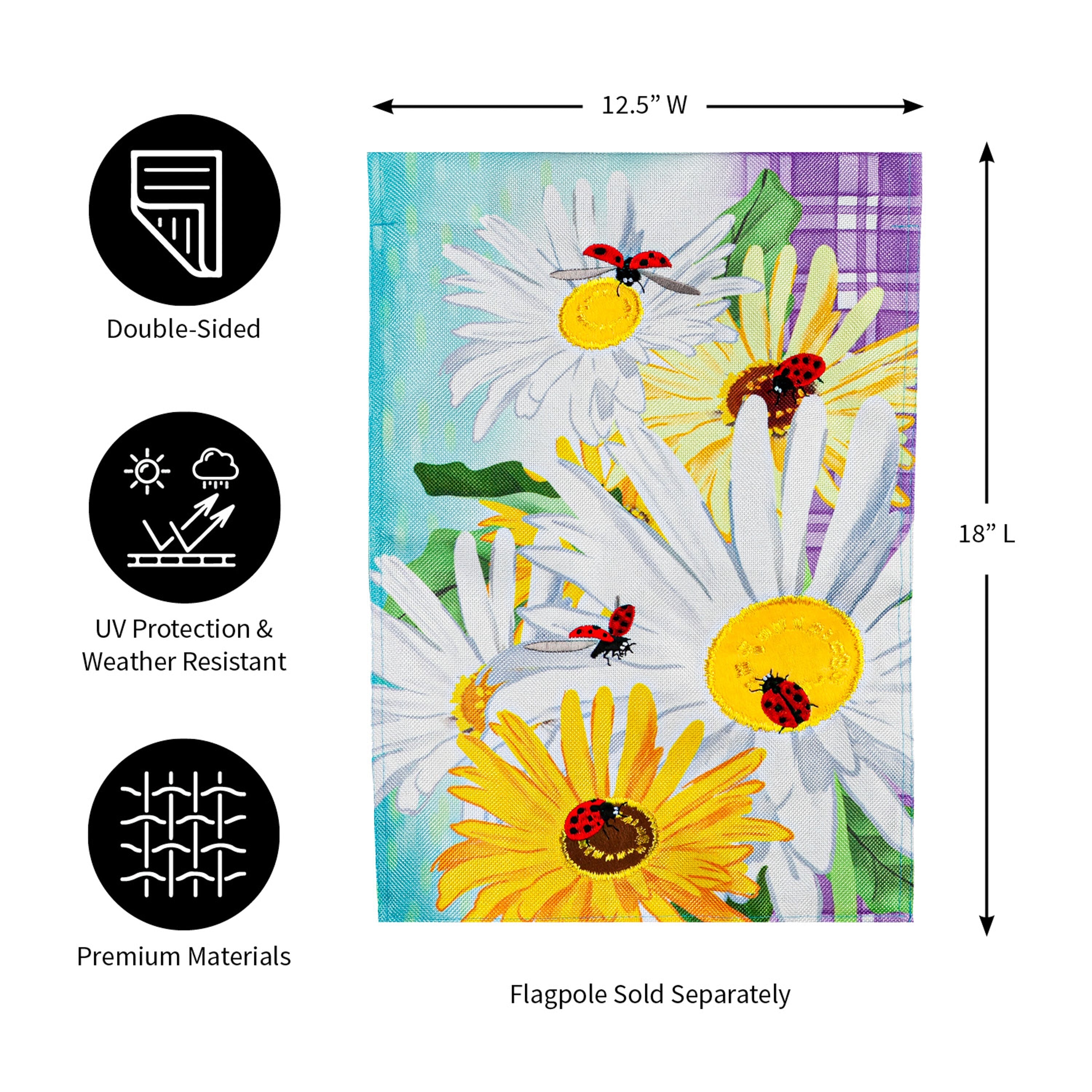Daisy and Ladybug Field Garden Burlap Flag