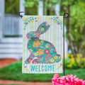 Floral Patterned  Bunny Applique Garden Flag