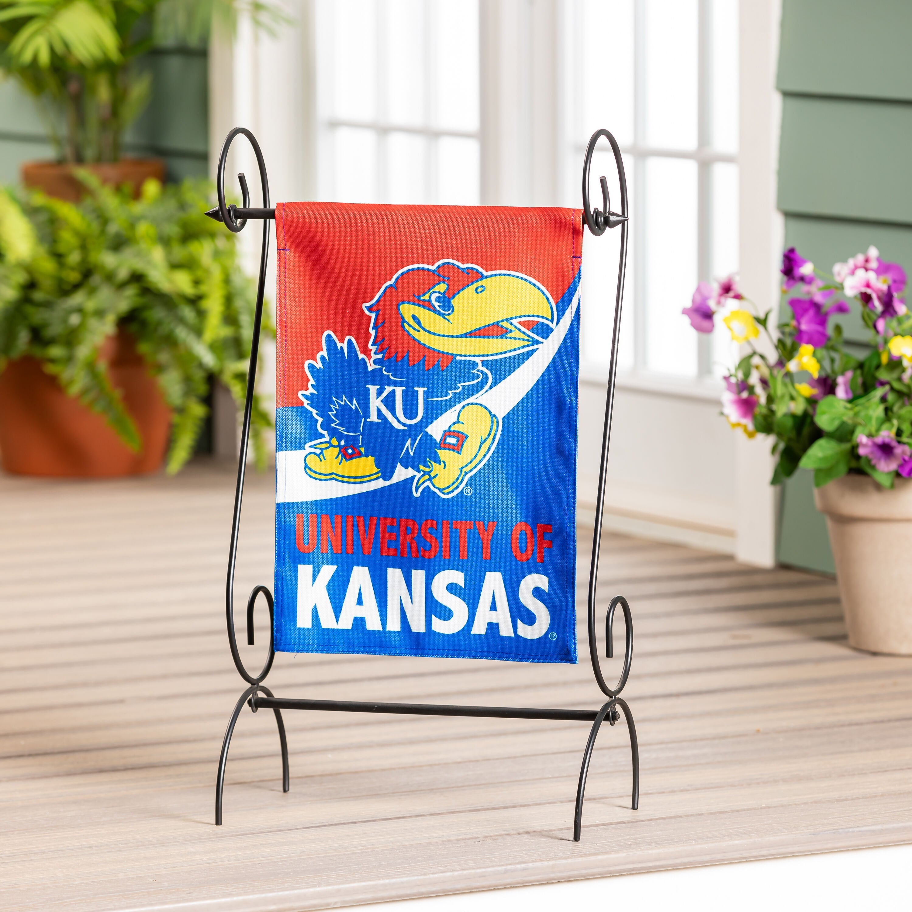 University of Kansas Burlap Flag GDN Size