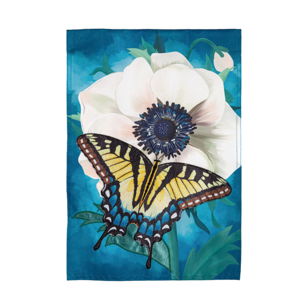 Anemone & Butterfly Applique Garden Flag