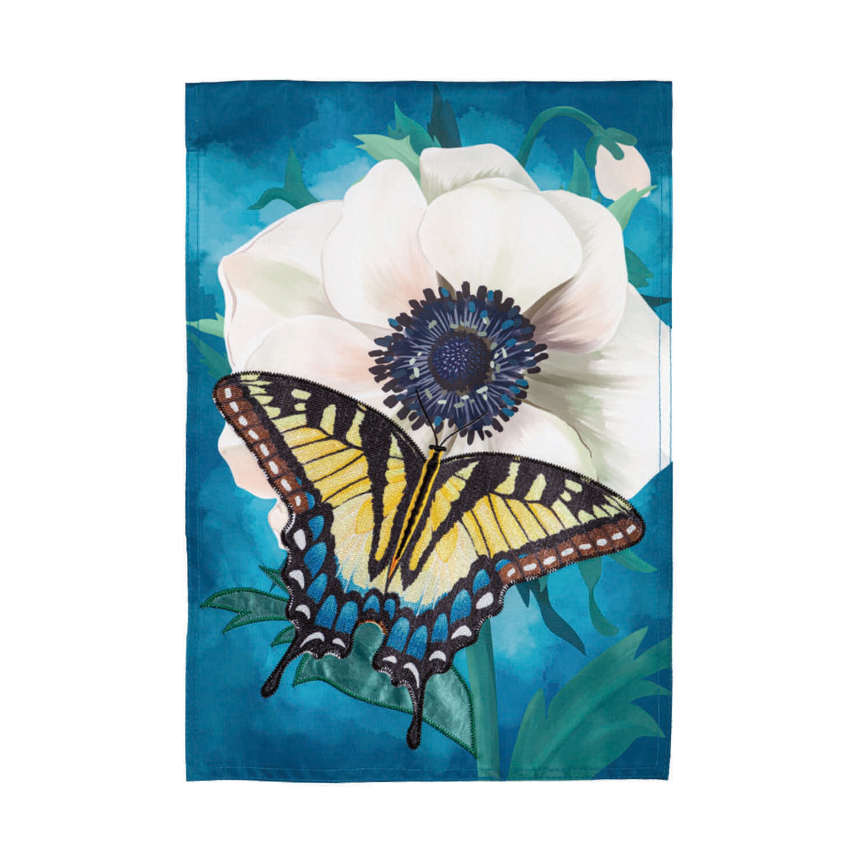 Anemone & Butterfly Applique Garden Flag