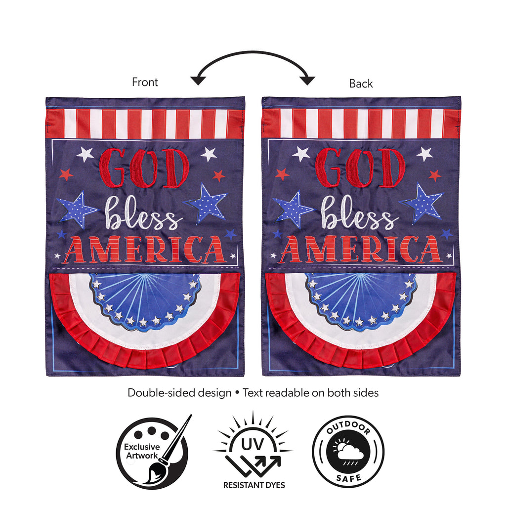 Patriotic God Bless America Applique Garden Flag