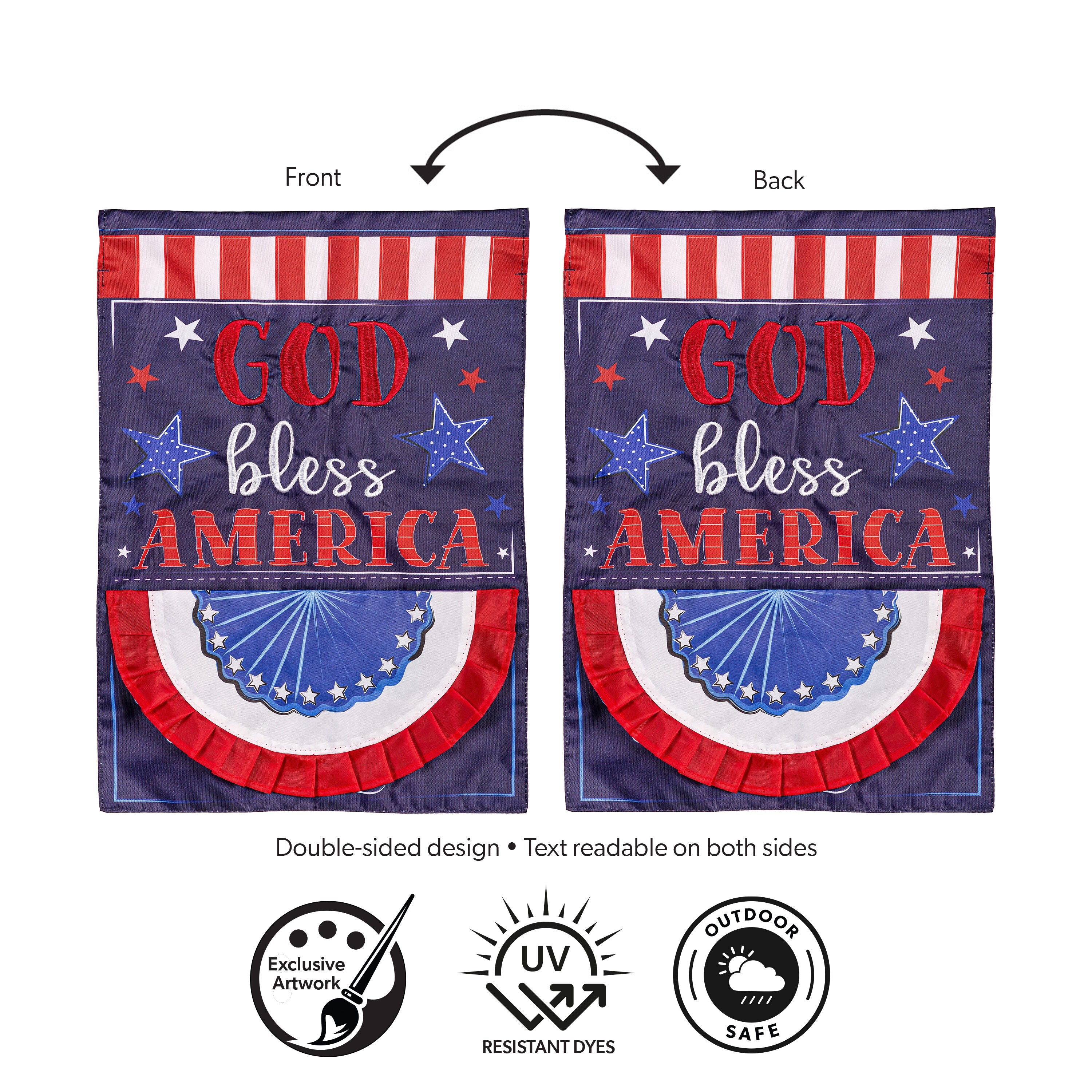 Patriotic God Bless America Applique Garden Flag