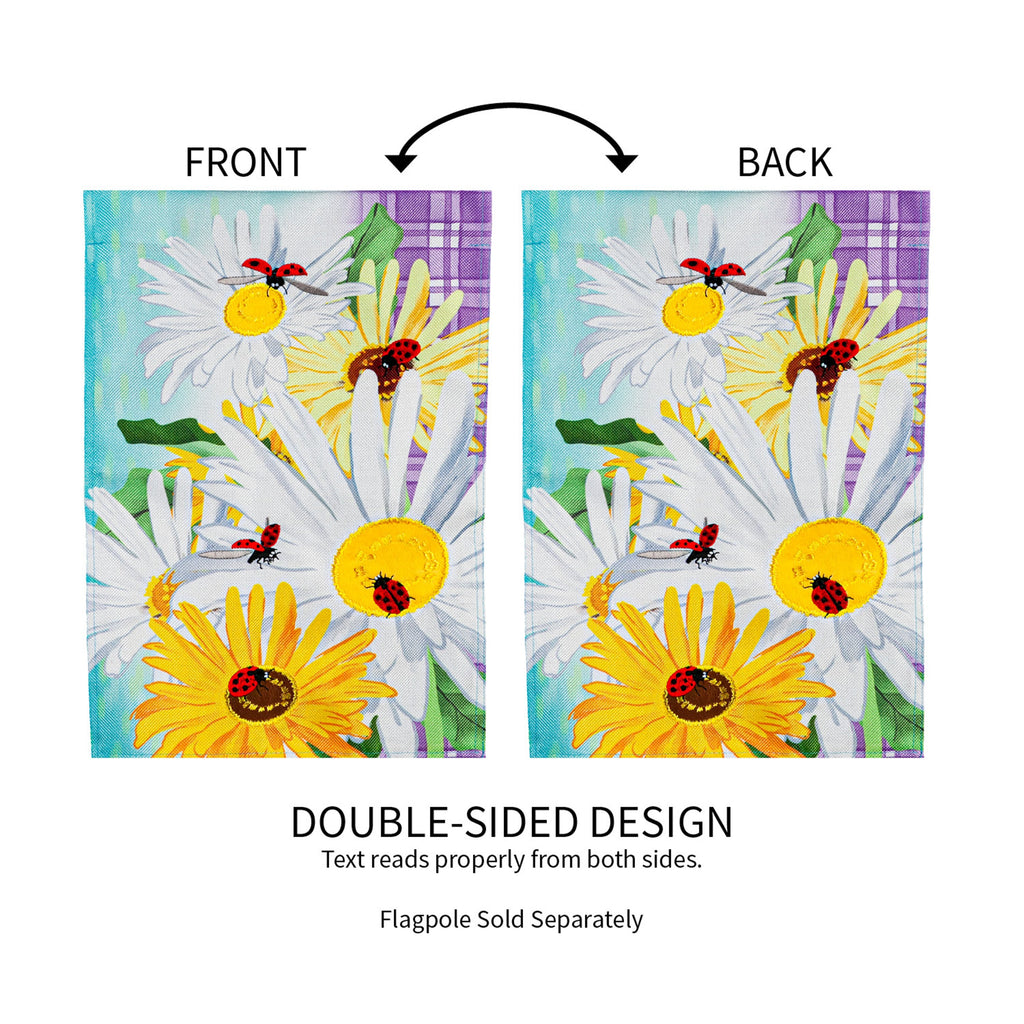 Daisy and Ladybug Field Garden Burlap Flag