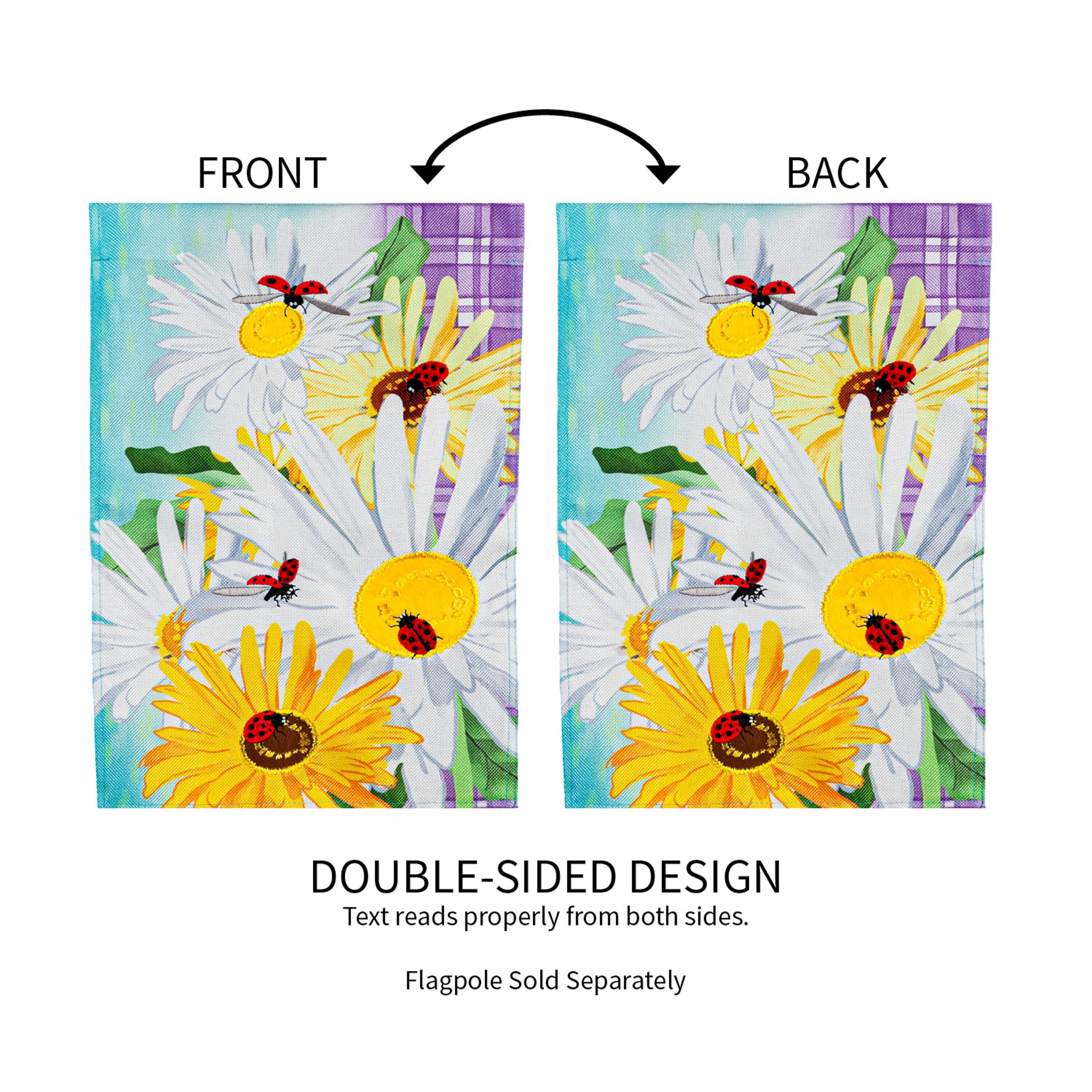 Daisy and Ladybug Field Garden Burlap Flag