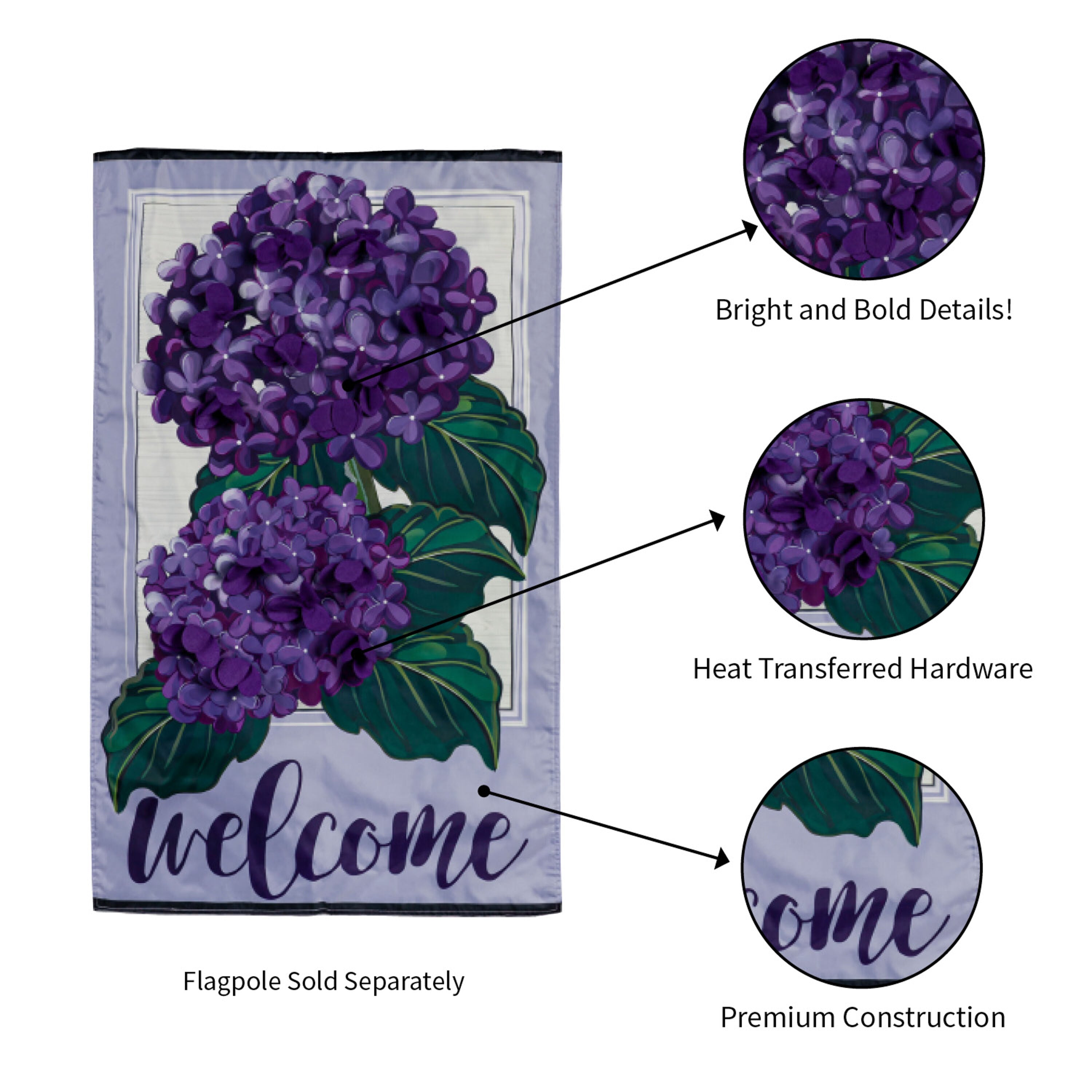 Hydrangea Welcome House Applique Flag