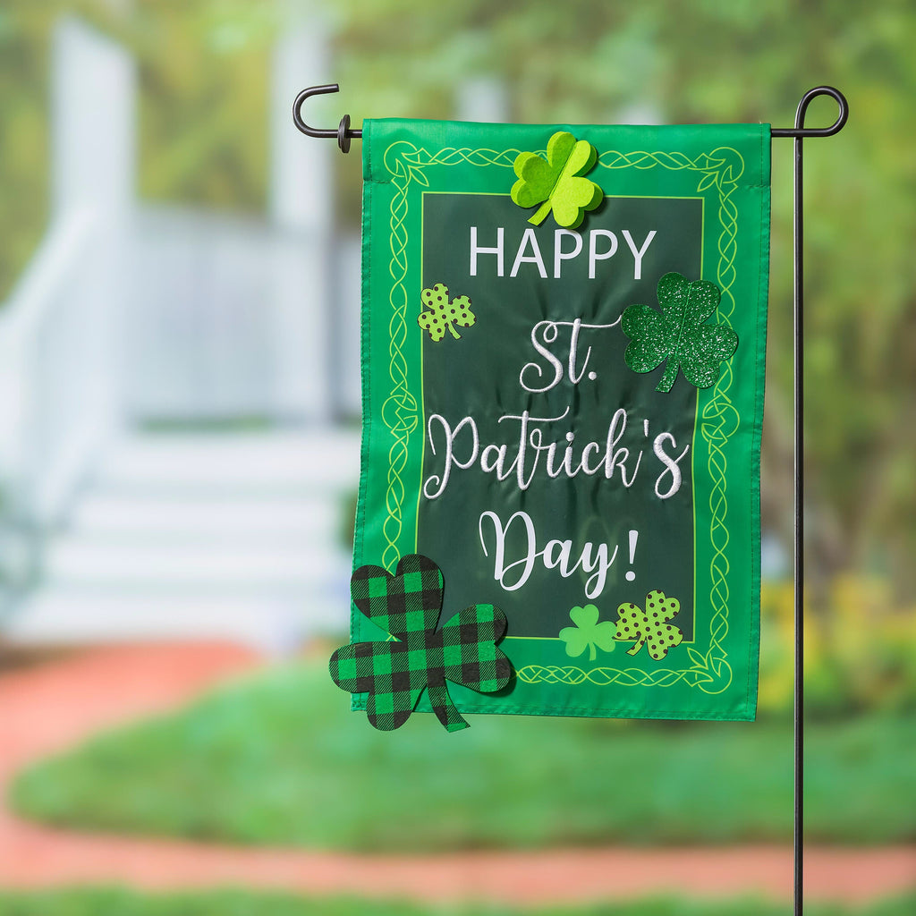 St. Patrick's Patterned Shamrocks Garden Applique Flag