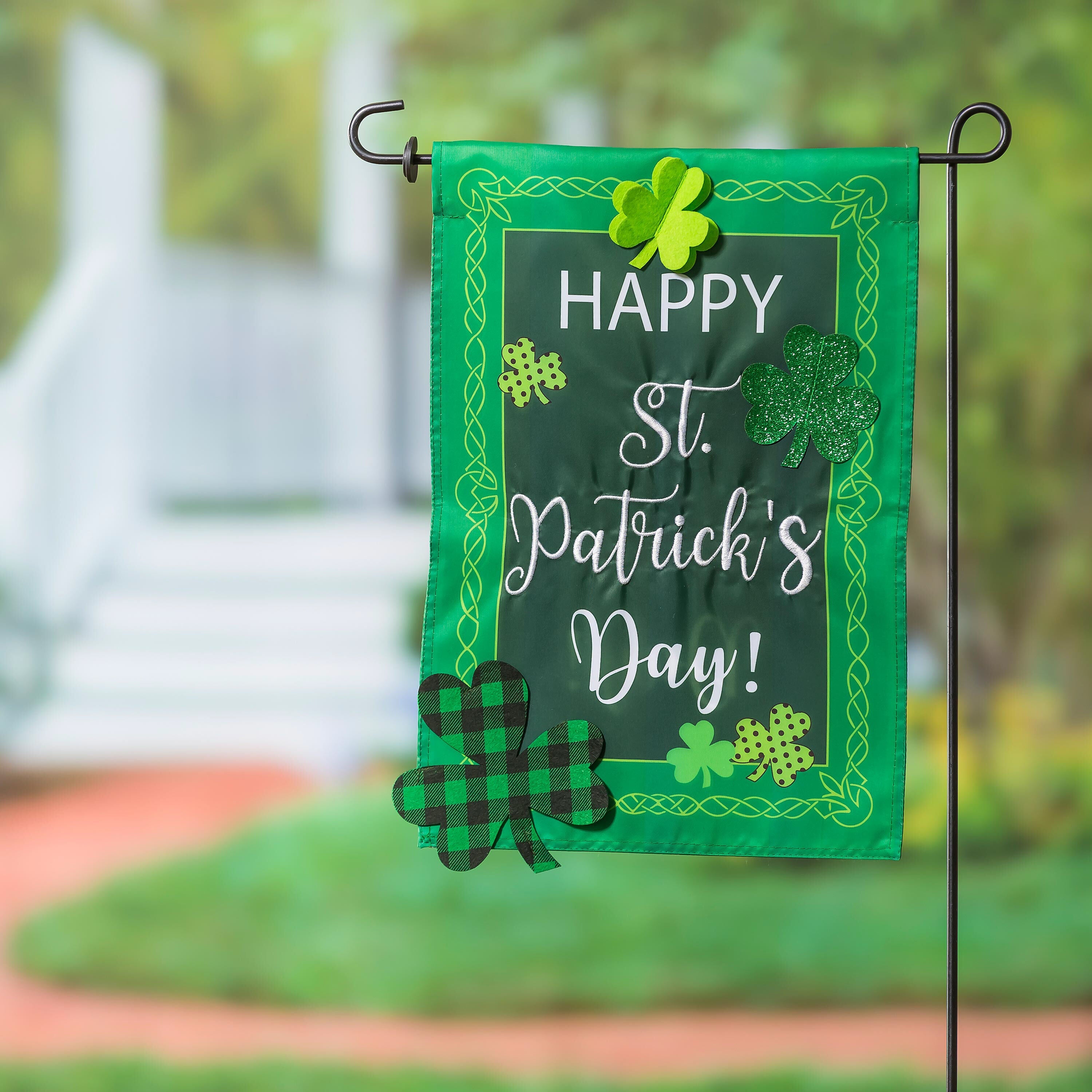 St. Patrick's Patterned Shamrocks Garden Applique Flag