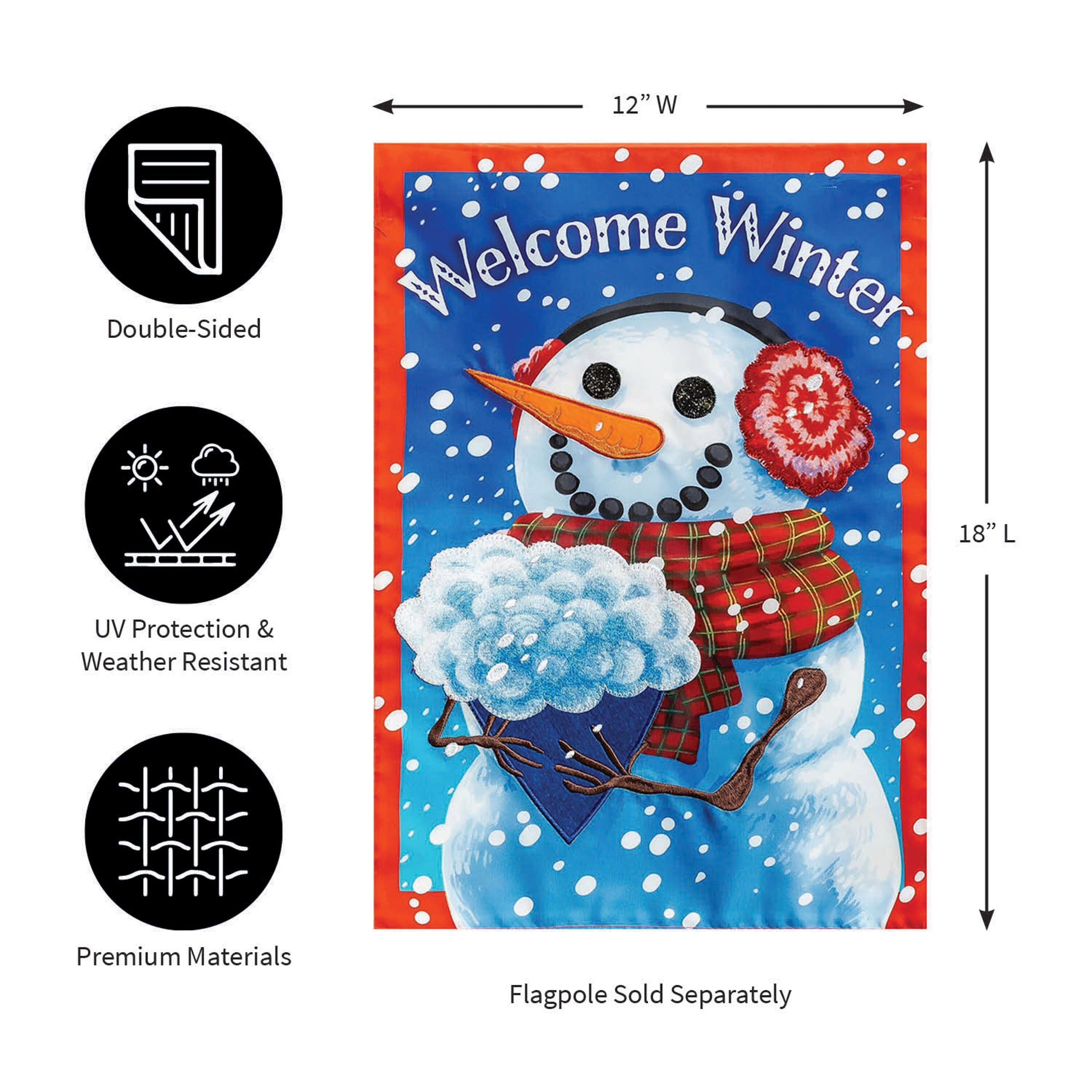 Snowman with Bouquet Applique Garden Flag